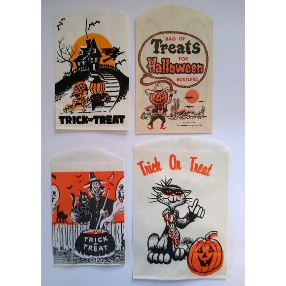 Halloween Candy Treat Bags Witch Black Cats Ghosts Pumpkinhead Cowboy Spooks - Picture 1 of 4